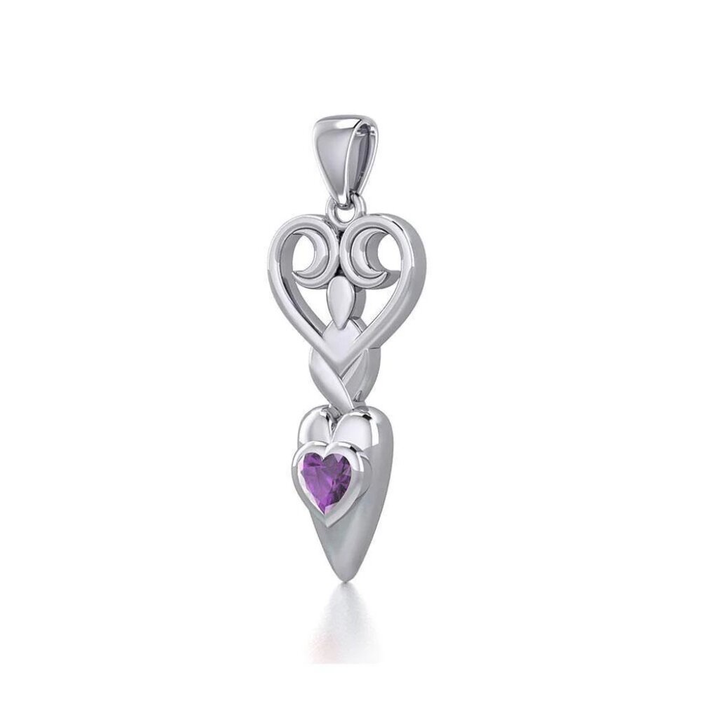 Goddess with Heart and Amethyst Sterling Silver Pendant - Picture 5 of 5
